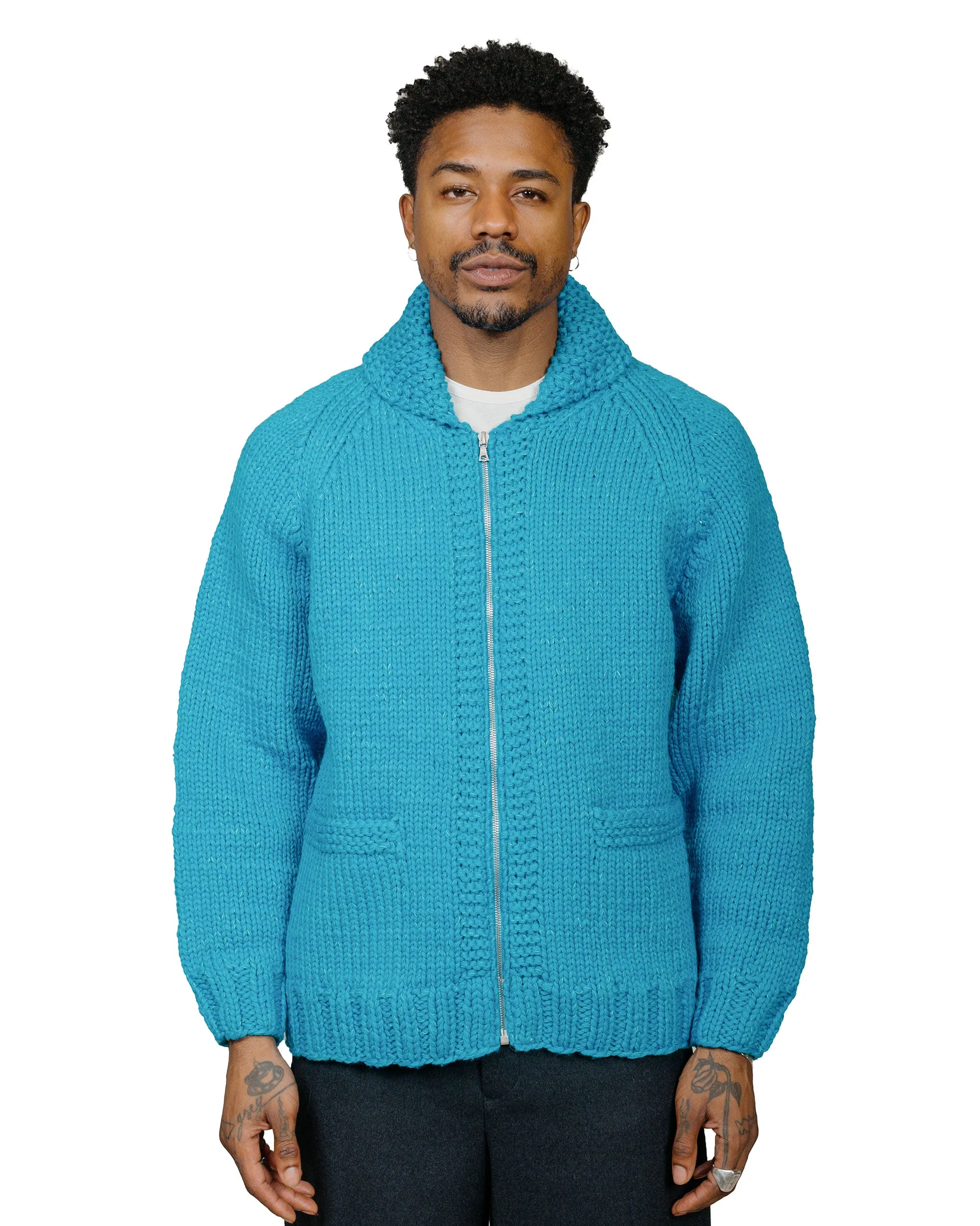 Auralee Silk Wool Hand Knit Cowichan Aqua Blue