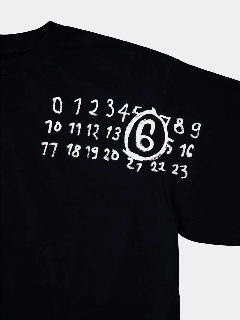 Black Cotton Numbers Printed Crewneck T-Shirt