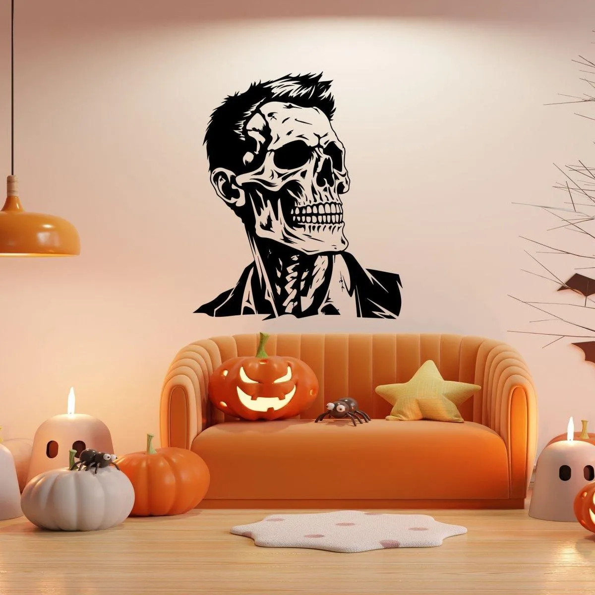 Chic Skull Wall Sticker: Refined Skeleton Face Halloween Vinyl Design Art