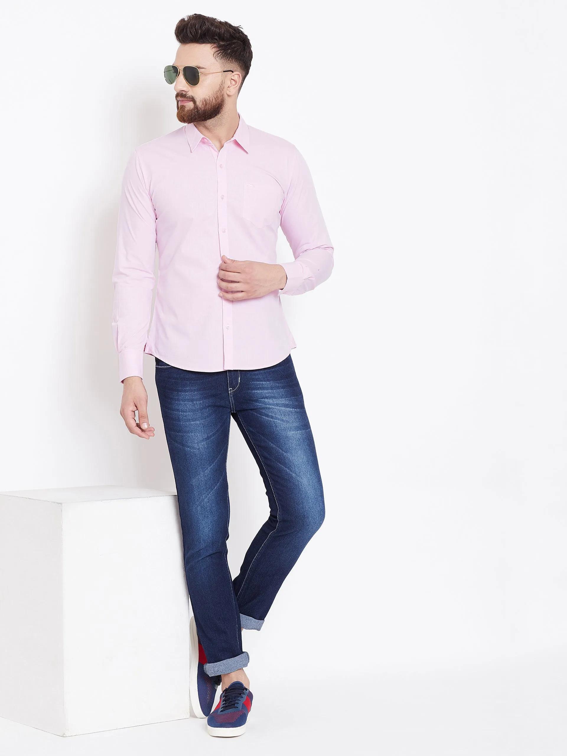 JUMP USA Men Pink Solid Slim Fit Casual Shirts