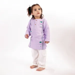 Muslin Cotton Kurta Pajama Set For Kids | Dancing Birds Printed | Purple