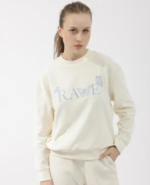 Rareism Articale Women Elwes Beige Poly Cotton Fabric Full Sleeves Crew Neck Regular Fit Graphic Print Sweatshirt