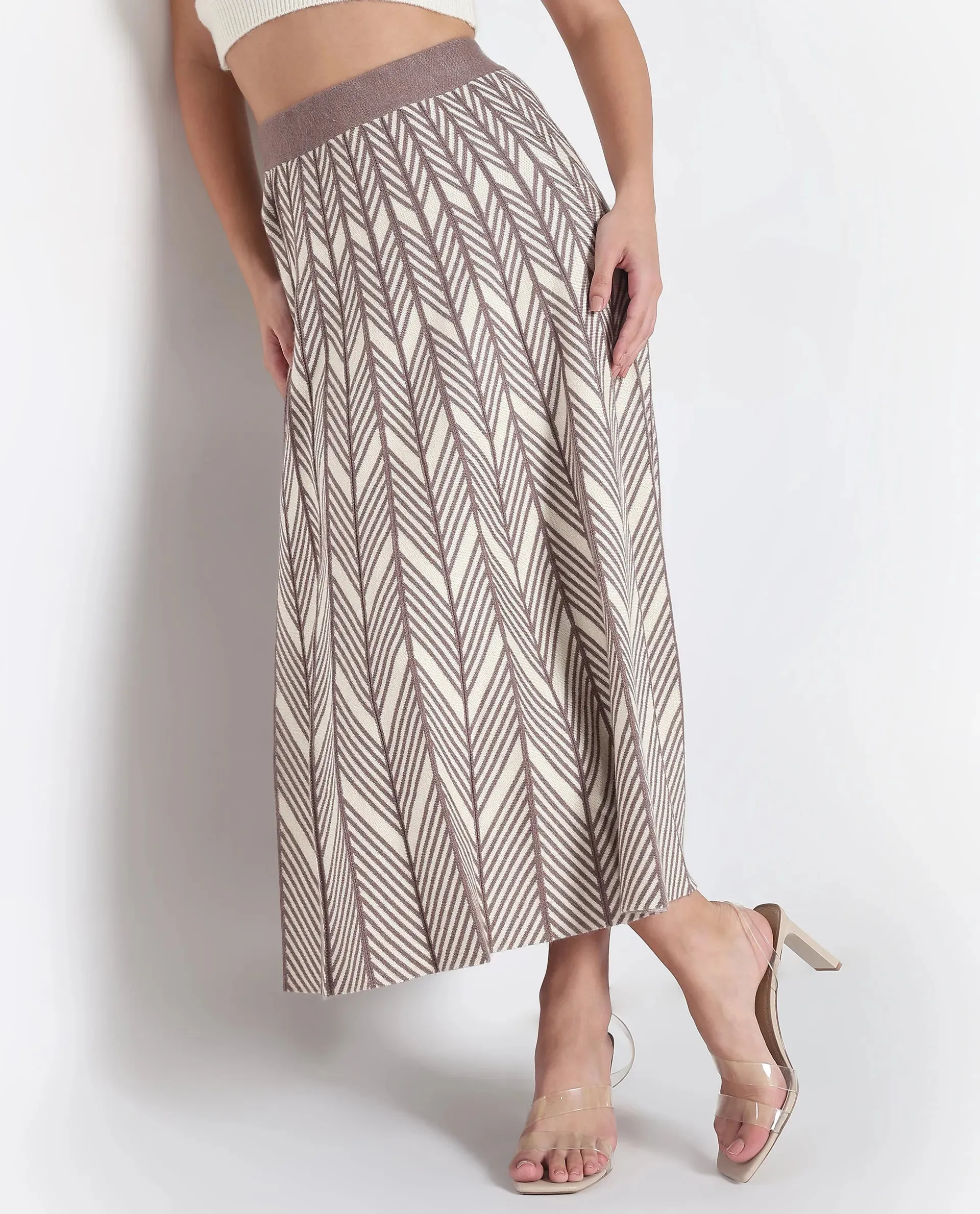 Rareism Women Lida Beige Relaxed Fit Printed Skirt