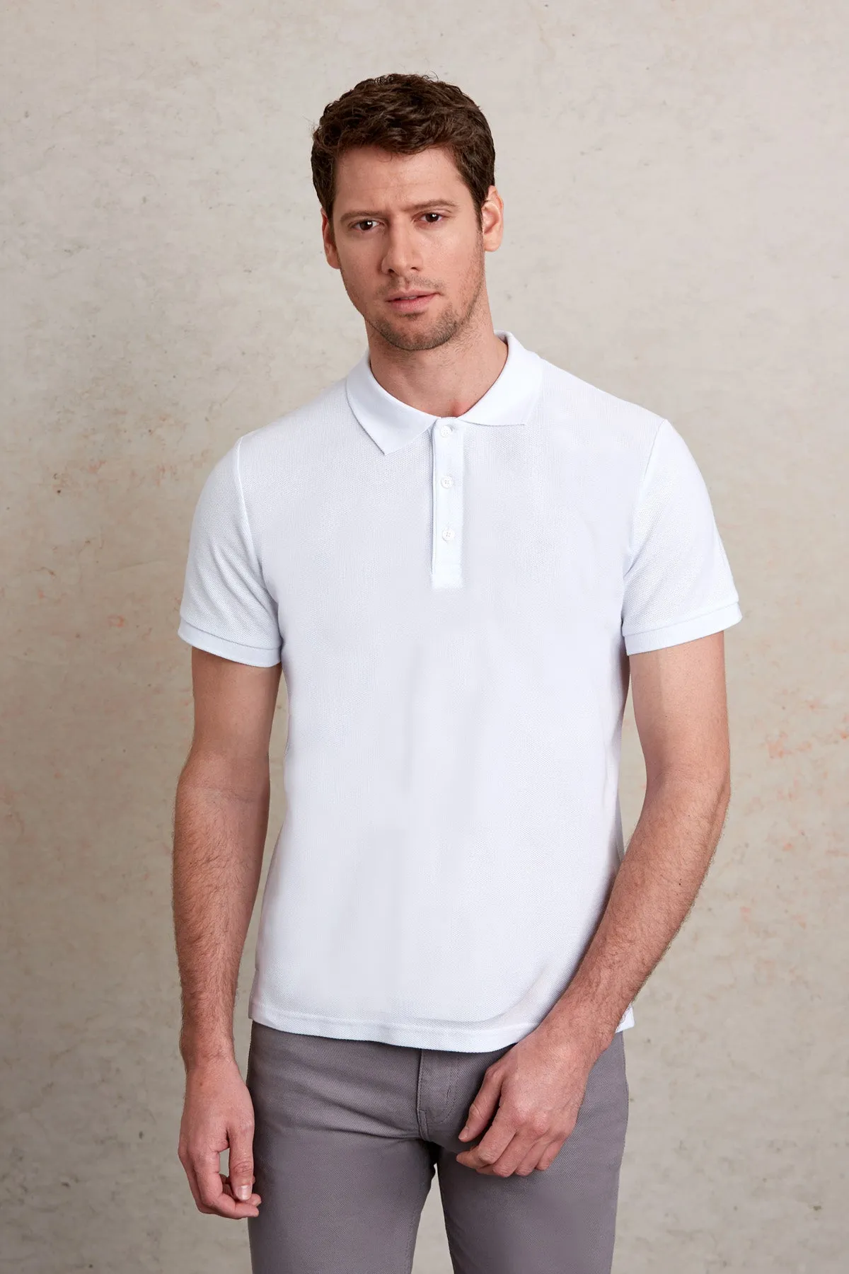 Regular Fit Basic 100% Cotton White Polo T-Shirt