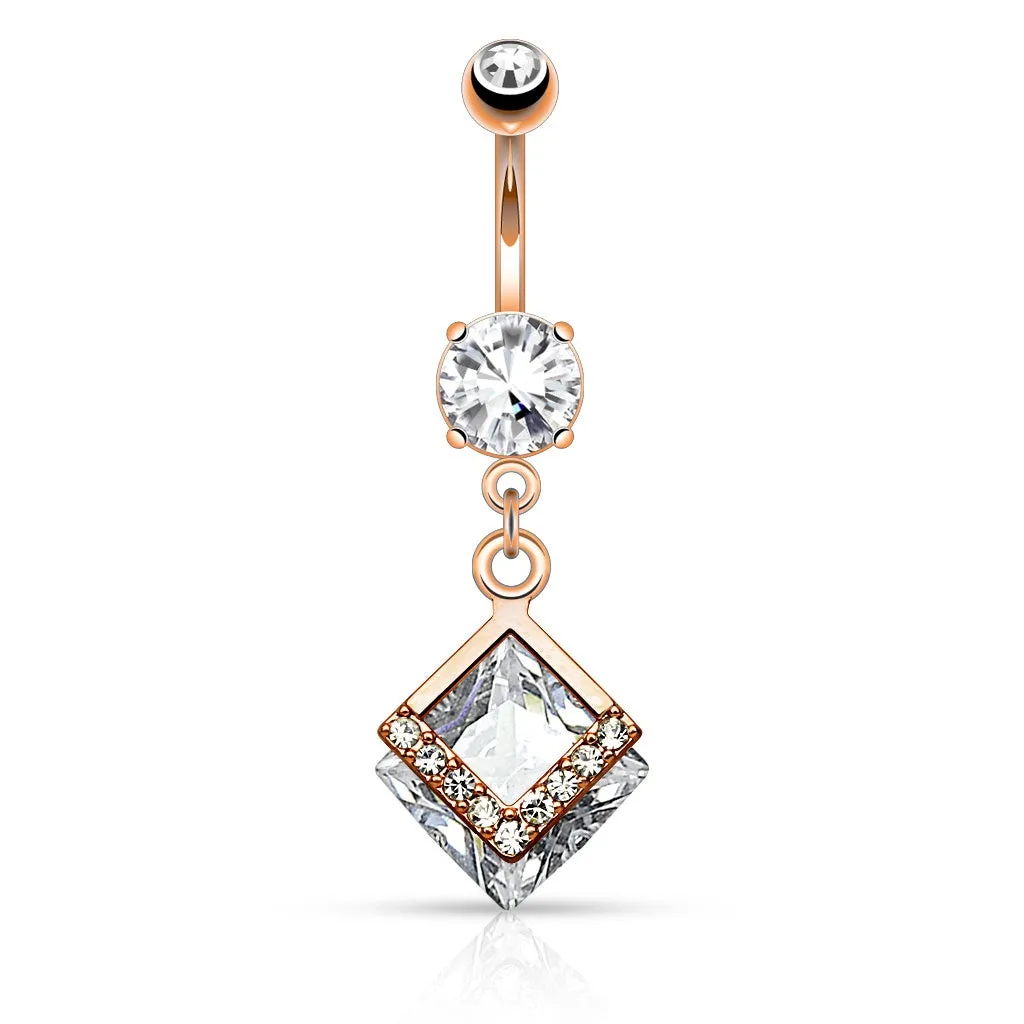 Rose Gold Diamond Shape CZ Belly Ring