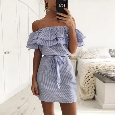 Woman Summer Dresa Low-Cost Mileage | off-the-Shoulder Striped